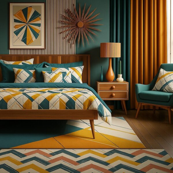 Set lenjerie pat cu model geometric în romburi – stil modern și energie cromatică 180 × 200 cm